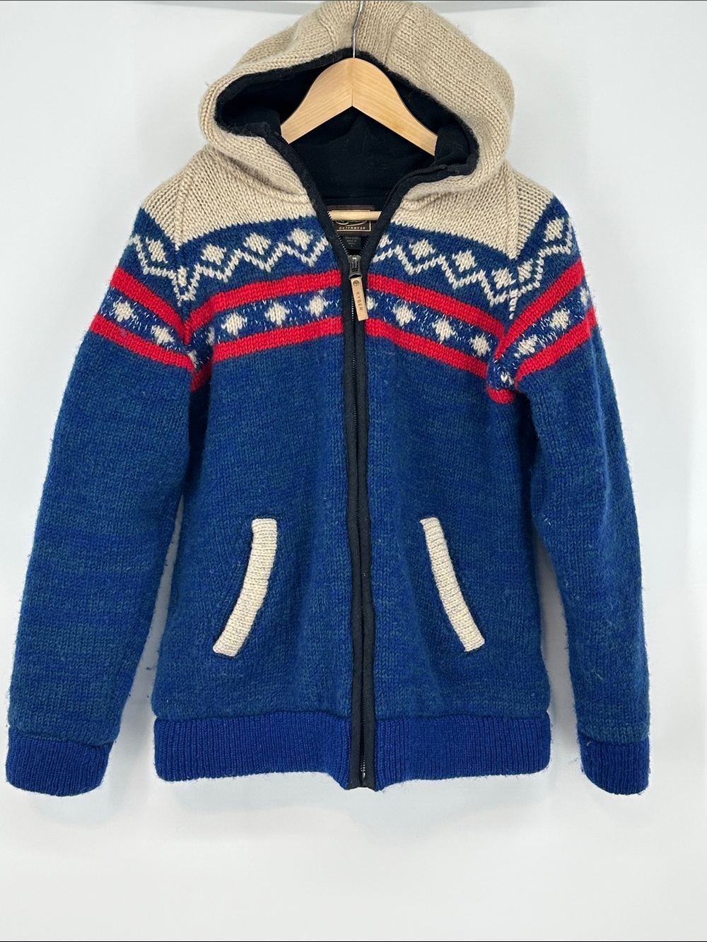 Kyber Blue Hooded Knit Jacket with Nordic Stripe